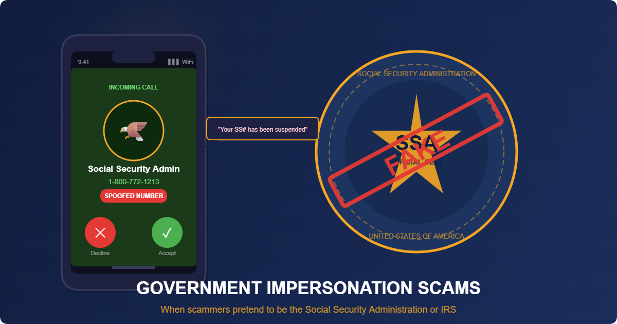 Illustration of a scammer posing as a Social Security Administration agent calling a senior on the phone