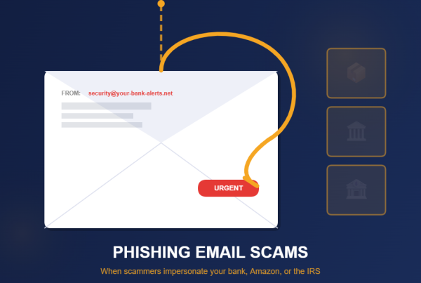 Illustration of a phishing email disguised as a message from a bank or trusted company